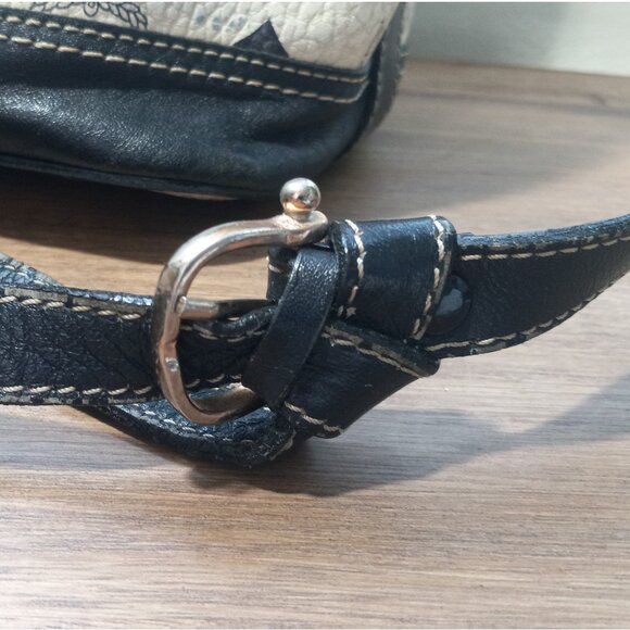 Vtg. MCM Drawstring Viestos Bucket Bag NAVY WHITE C7594 - Picture 15 of 16